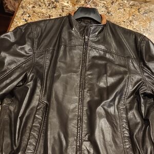 Men's Black Leather Bomber Jacket